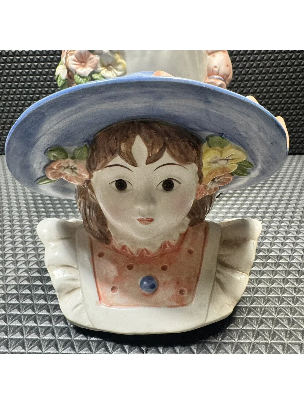 Takahashi Ceramic Bonnet Flower Maiden Girl Basket Cookie Jar 12” Vintage Japan
